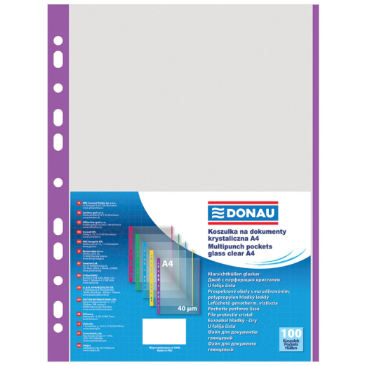Plastlommer A4 lilla 40 my �ben top venstre - 100 stk