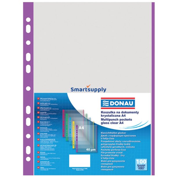 Plastlommer A4 lilla 40 my ben top venstre - 100 stk