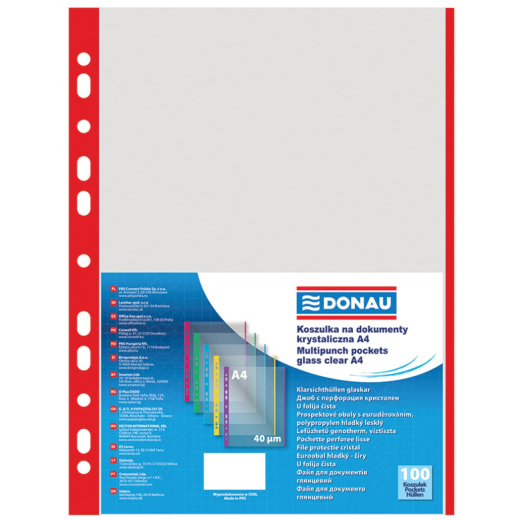 Plastlommer A4 r�d 40 my �ben top venstre - 100 stk