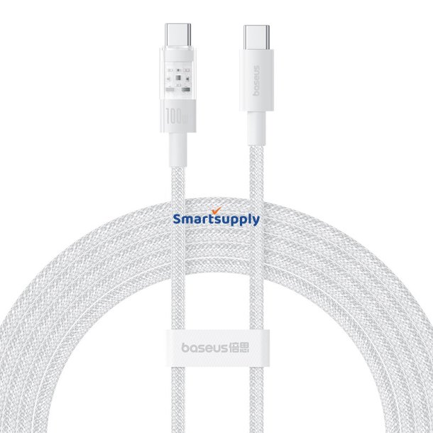 Baseus Gem Usb-C Til Usb-C Hurtigopladningskabel 2 M 100 W Hvid