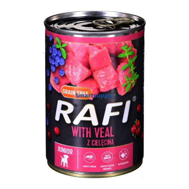 Dolina Noteci Rafi Junior Med Kalvekd, Tranebr Og Blbr - Vdfoder Til Hunde 400 G