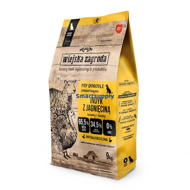 WIEJSKA ZAGRODA Turkey with lamb M - trfoder til hunde - 9kg