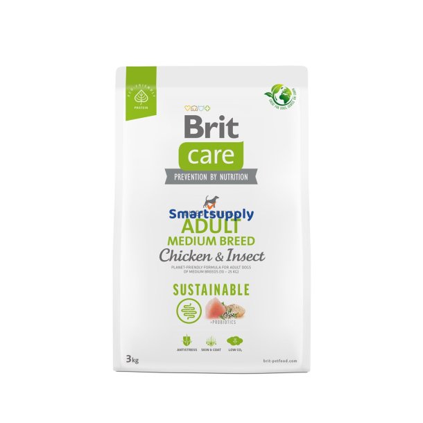 Brit Care Dog Sustainable Adult Medium Breed Kylling &amp; Insekt - Trfoder Til Hunde - 3 Kg