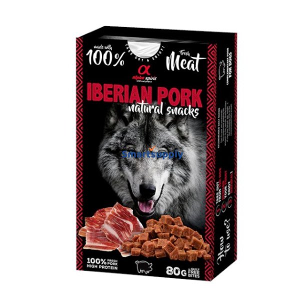 ALPHA SPIRIT Iberisk svinek�d natural snacks - godbid til hund - 80g