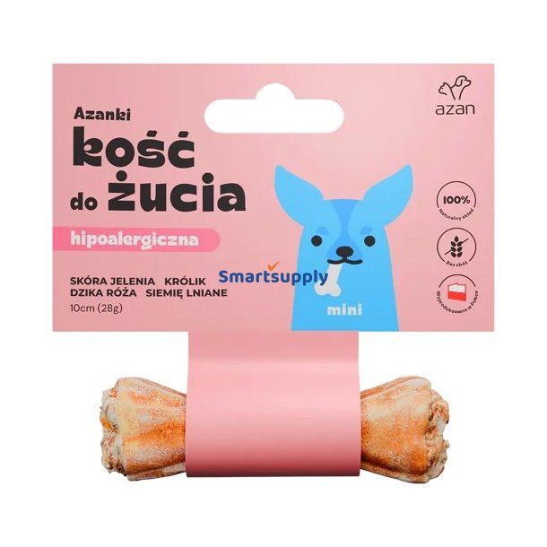 Azanki Hypoallergen Knogle Lavet Af Hjorteskind Med Kanin Og Hrfr Mini  Hundegodbid  10 cm