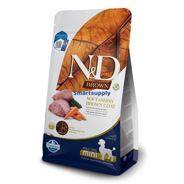 Farmina N &amp; D Brun Hundelam, Spirulina &amp; Gulerod Adult Mini - Trfoder Til Hunde - 2 Kg