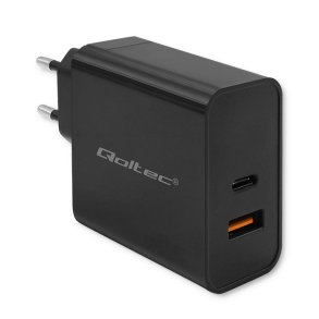 Qoltec 52381 Super Quick PD oplader | 1xUSB-C | 1xUSB| 90W | 5-20V | 2,4-4,35A | Sort