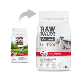 RAW PALEO Ultra Mini Puppy Beef - trfoder til hvalpe af sm racer - 8 kg