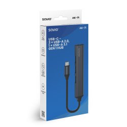 Savio Ak-71 Usb-C Hub - 3 X Usb-A 2.0, 1 X Usb-A 3.0, 4-I-1, 5 Gbps
