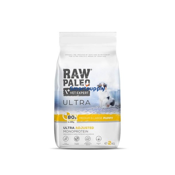 RAW PALEO Ultra Medium&Large Puppy Kalkun - trfoder til hvalpe - 2 kg