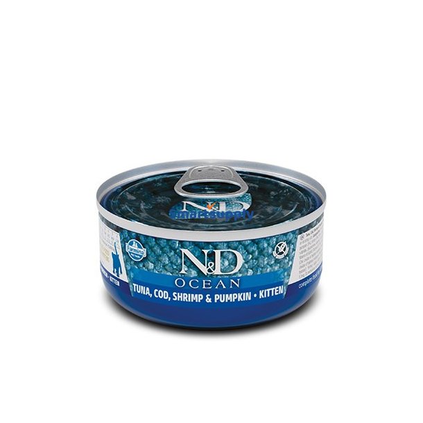 Farmina N &amp; D Ocean Kitten Tun, Torsk, Rejer &amp; Grskar  Vdfoder Til Killinger  70 G