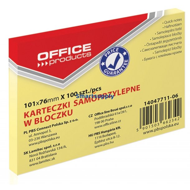 Sticky Notes lysegul 101x76 mm - 12 blokke &aacute; 100 blade