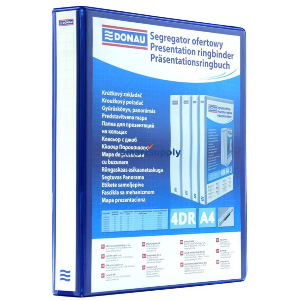 Ringbind med lommer A4 bl� 4 ringe - 63 mm ryg - 12 stk