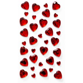 Rde rhinstenshjerter selvklbende 35 stk.