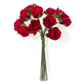 Rde roser blomster bundt med formbar stilk 9cm, 12 stk.