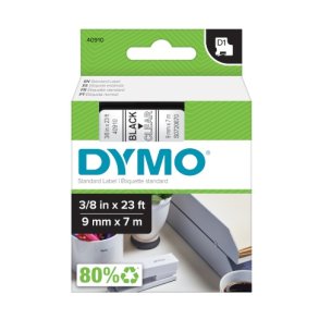 Dymo 40910 tape D1 sort p klar 9mm x 7m original 
