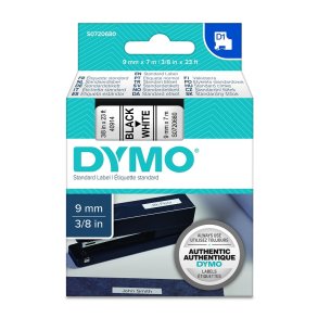 Dymo 40913 tape D1 sort p hvid 9mm x 7m original 