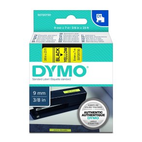 Dymo 40918 tape D1 sort p gul 9mm x 7m original 