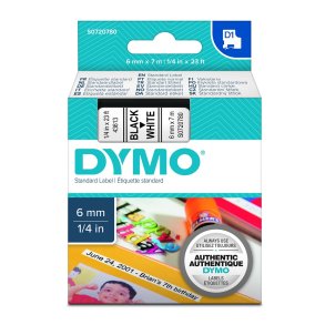 Dymo 43613 tape D1 sort p hvid 6mm x 7m original