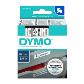 Dymo 45803 tape D1 sort p hvid 19mm x 7m original