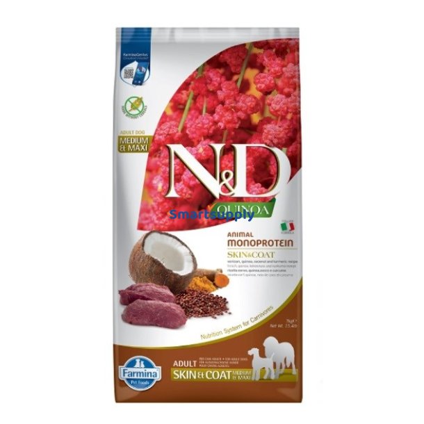 Farmina N &amp; D Quinoa Hundeskind &amp; Pels Vildt &amp; Coconut Adult Medium &amp; Maxi - Trfoder Til Hunde - 7 Kg