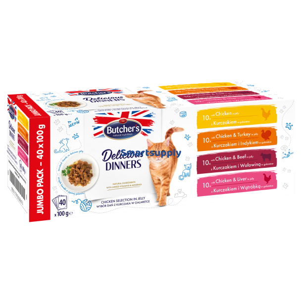 BUTCHER'S Delicious Dinners Jumbo Pack - vdfoder til katte - 4 x 100g
