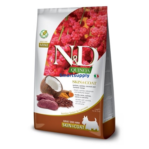 Farmina N &amp; D Quinoa Hundeskind &amp; Coat Vildtkd, Coconut Adult Mini - Trfoder Til Hunde - 2,5 Kg