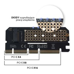 Udvidelseskort, Adapter M.2 NVME M-Key Pci-E Savio Ak-41