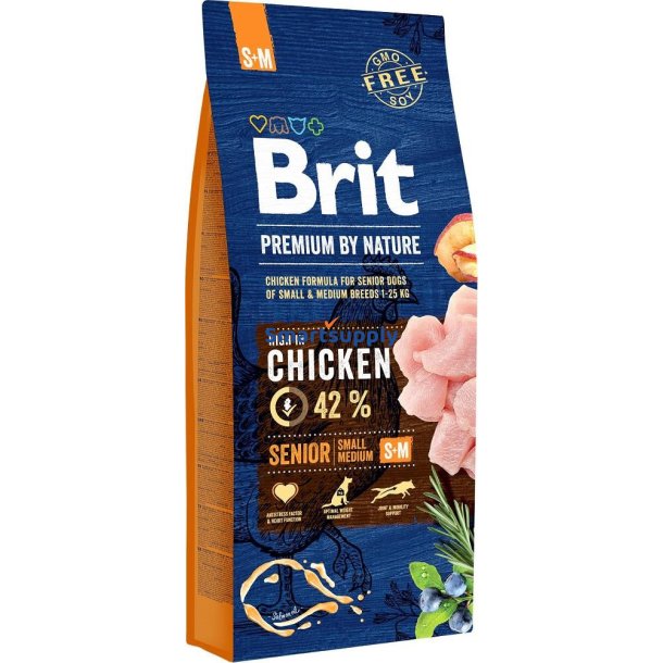 Brit Premium By Nature Senior Small &amp; Medium Kylling - Trfoder Til Hunde - 15 Kg
