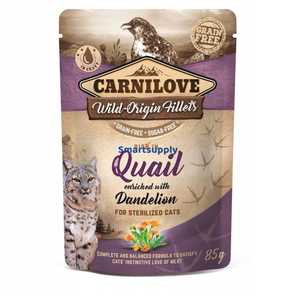 Carnilove Cat Pouch Vdfoder Til Katte Vagtel, Mlkebtte 85 G
