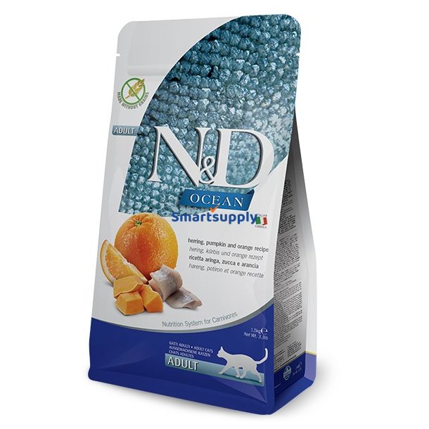 Farmina N &amp; D Ocean Sild Grskar &amp; Orange Voksen - Trfoder Til Kat - 1,5 Kg