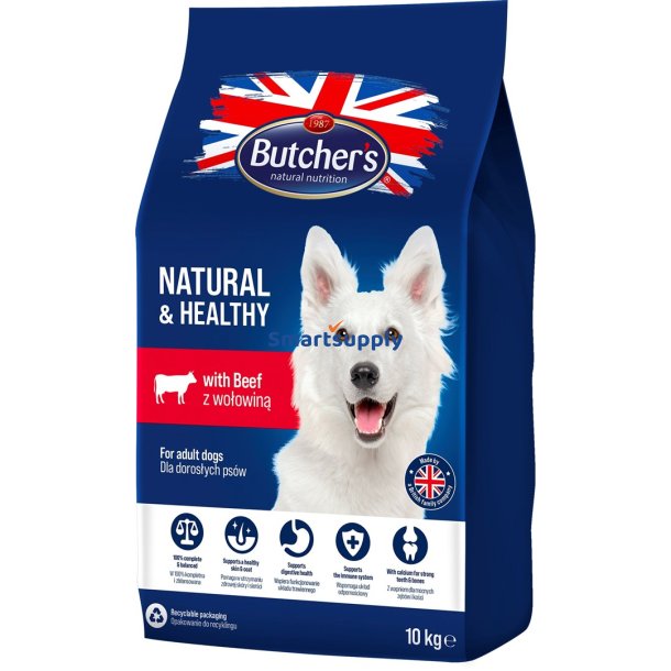 Butcher's Natural &amp; Sund Med Oksekd - Trfoder Til Hunde - 10 Kg
