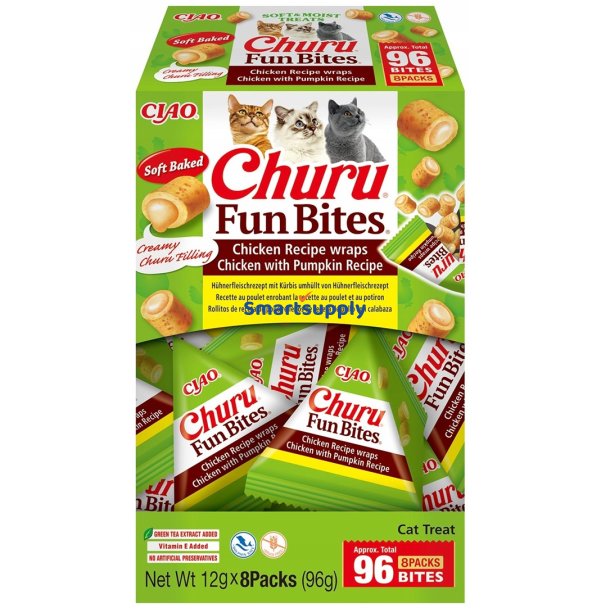 Inaba Churu Fun Bites Kylling Og Grskar - Kattegodbidder - 8X12g