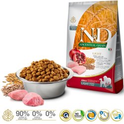 FARMINA N&D ANCESTRAL GRAIN DOG LIGHT - CHICKEN. SPELT.OATS AND POMEGRANATE ADULT MEDIUM & MAXI 12kg