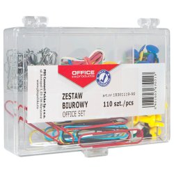 St med clips, tegnestifter, elastikker i plastske - 110 dele