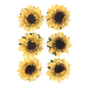 Solsikker i papir selvklbende 3cm, 6 stk.