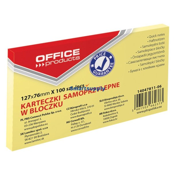 Sticky Notes lysegul 127x76 mm - 12 blokke &aacute; 100 blade