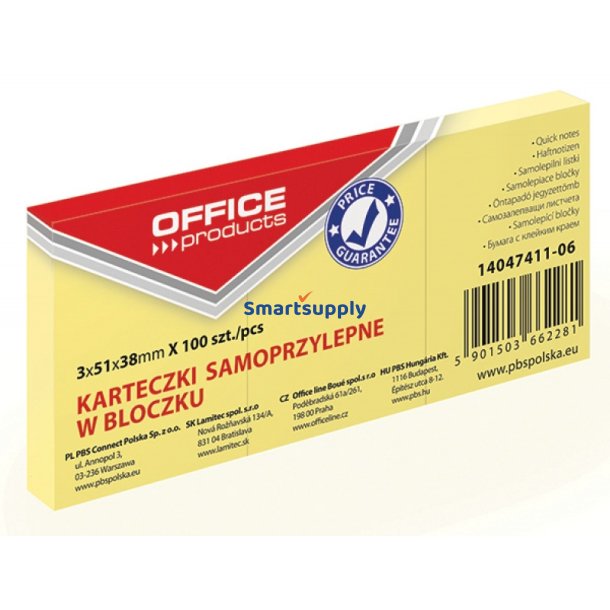 Sticky Notes lysegul 51x38 mm - 3 blokke &aacute; 300 blade
