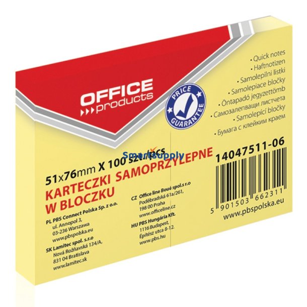 Sticky Notes lysegul 51x76 mm - 12 blokke &aacute; 100 blade