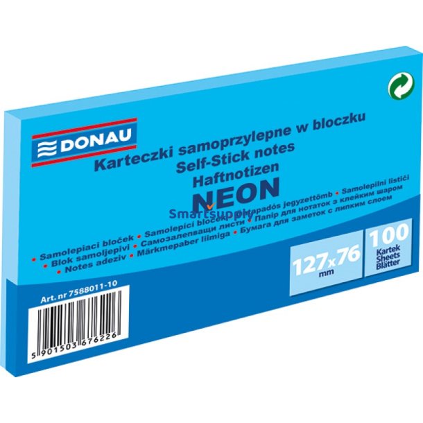 Sticky Notes neon bl 127x76 mm - 1 blok &aacute; 100 blade