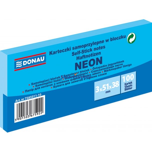 Sticky Notes neon bl 51x38 mm - 3 blokke &aacute; 300 blade