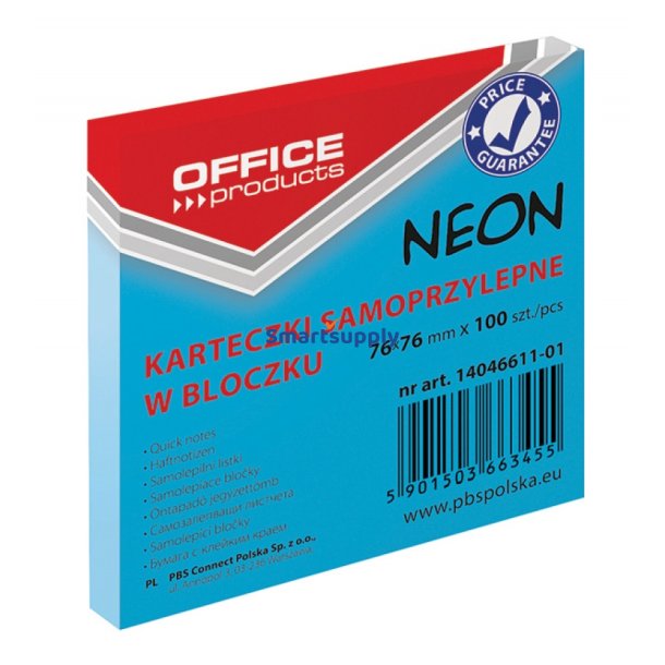Sticky Notes neon bl 76x76 mm - 12 blokke &aacute; 100 blade