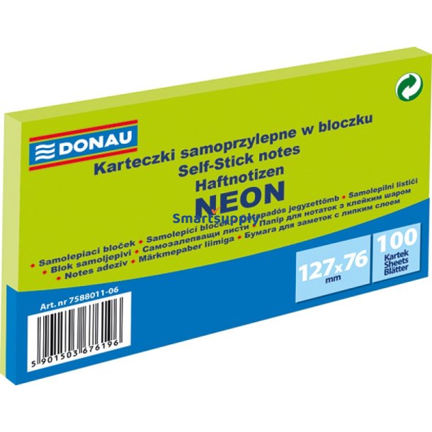 Sticky Notes neon gr�n 127x76 mm - 1 blok &aacute; 100 blade