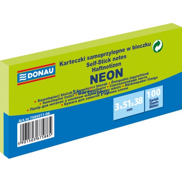 Sticky Notes neon grn 51x38 mm - 3 blokke &aacute; 300 blade