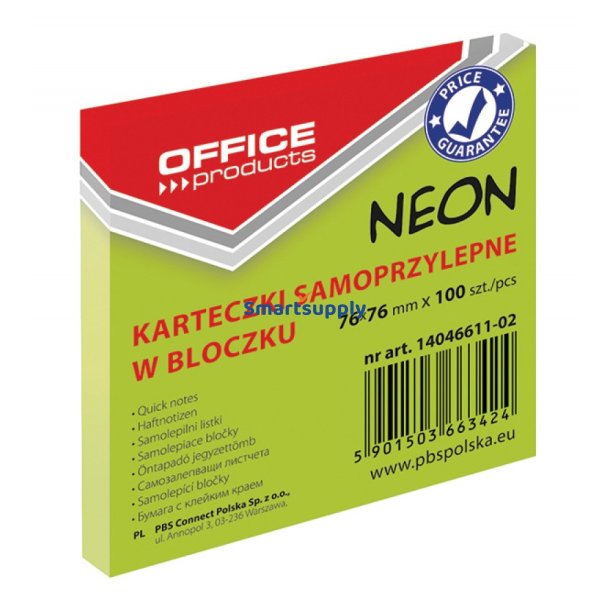 Sticky Notes neon grn 76x76 mm - 12 blokke &aacute; 100 blade