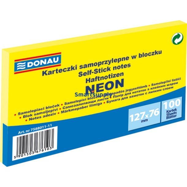 Sticky Notes neon gul 127x76 mm - 1 blok &aacute; 100 blade