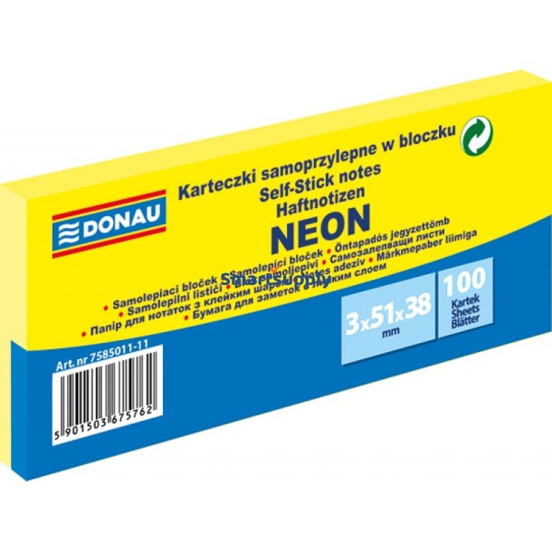 Sticky Notes neon gul 51x38 mm - 3 blokke &aacute; 300 blade