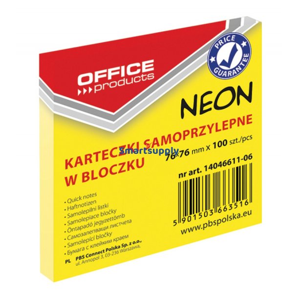 Sticky Notes neon gul 76x76 mm - 12 blokke &aacute; 100 blade