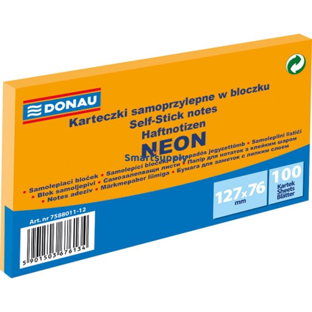 Sticky Notes neon orange 127x76 mm - 1 blok &aacute; 100 blade