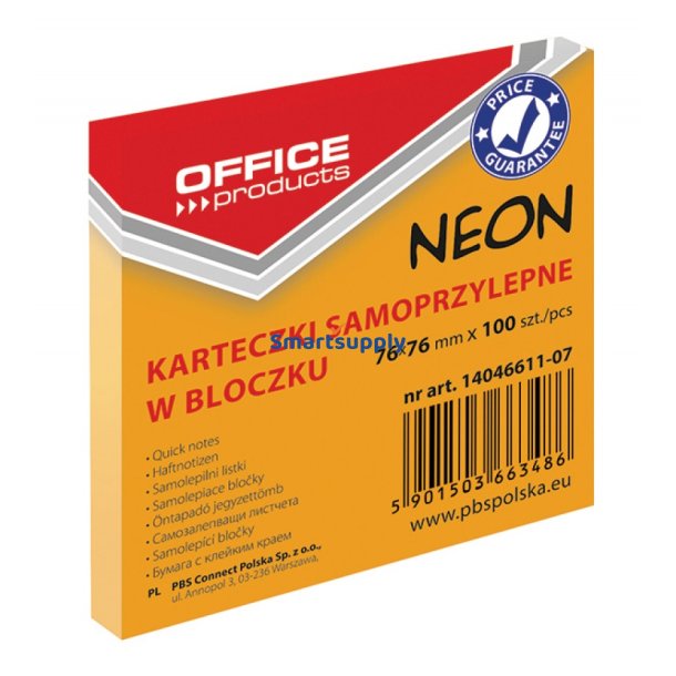 Sticky Notes neon orange 76x76 mm - 12 blokke &aacute; 100 blade